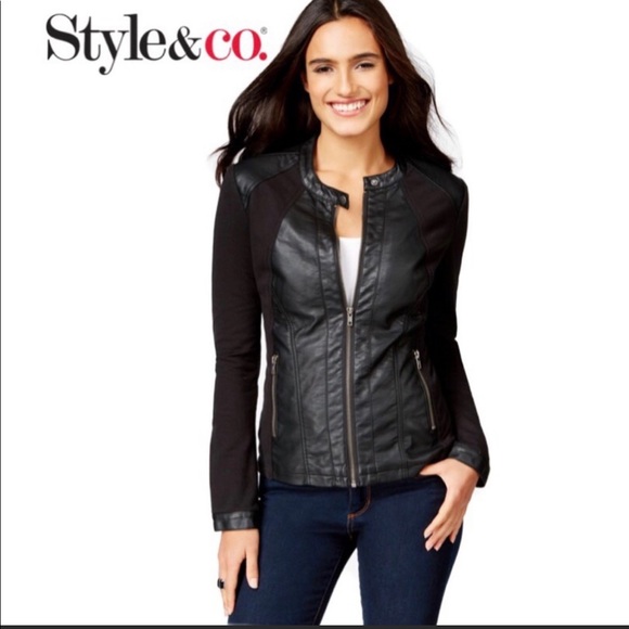 style and co faux leather moto jacket